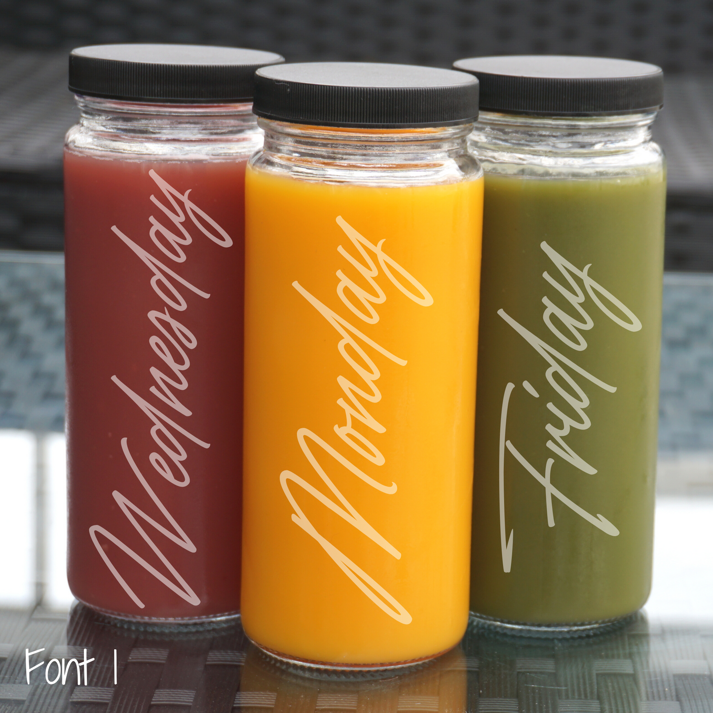 Etched Daily Juicing Glass Bottles