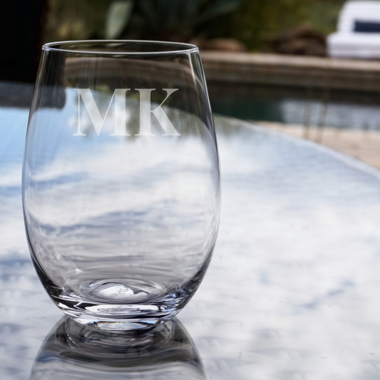 Custom Etched Initials on Wine Glass